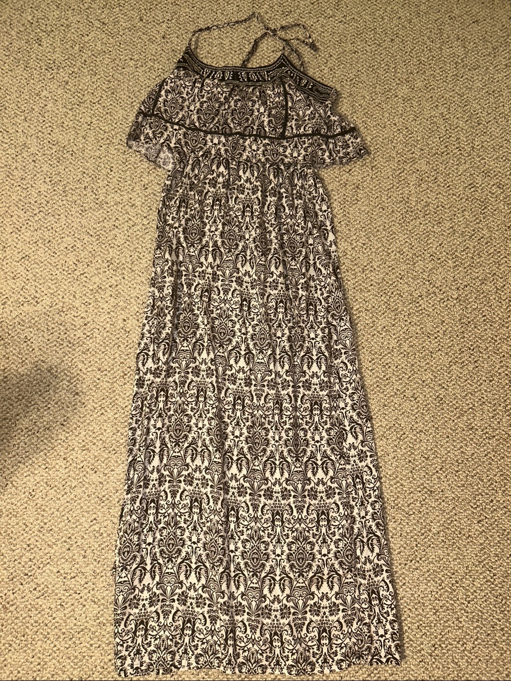 Angie Black and White Printed Maxi Dress with Spaghetti Straps- Sz Small